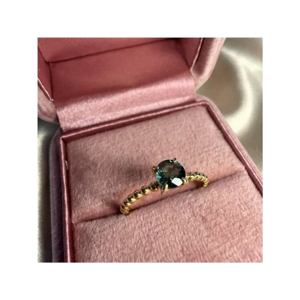 14K Gold Natural Teal Sapphire Ring Beaded Band Size 6 2/3ct Unheated Sapphire
